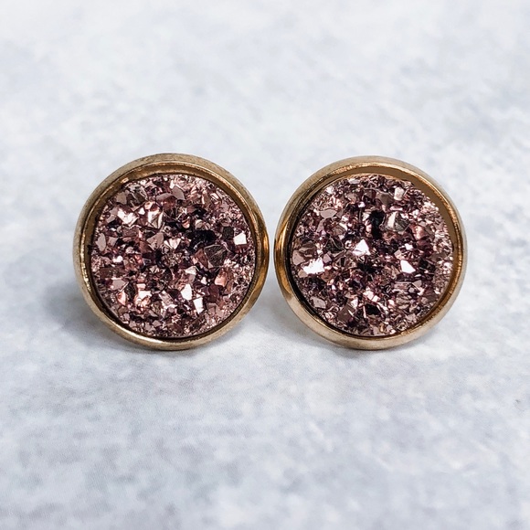 Rose Gold Druzy Earrings - Picture 2 of 4